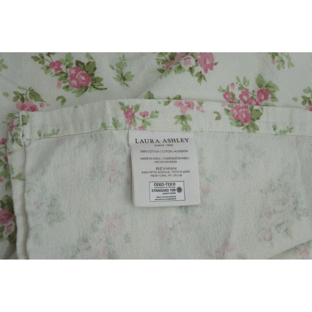 Laura Ashley Rowena Flannel Sheet Set Queen White Pink Floral Cotton Excellent